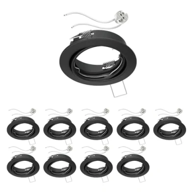 Afbeelding van ledscom.de 10 x FERE plafondinbouwframe mat zwart draaibaar (led/halogeen/MR16/50 mm) incl. GU5.3 fitting