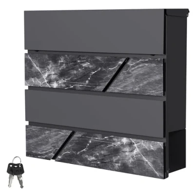 Afbeelding van Brievenbus met krantenvak 37x36,5x11 cm antraciet/zwart marmer look staal ML design