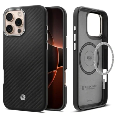 Afbeelding van Spigen Enzo Aramid MagFit beschermhoes voor iPhone 16 Pro zwart zilver