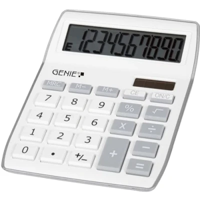 Afbeelding van Genie 840 B 10 cijfers bureaurekenmachine met dubbele stroomvoorziening (zonne energie en accu) compact design (zilver)