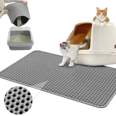 Afbeelding van kattenbakmat, 60 x 40 cm, waterdicht, dubbellaags, grijs