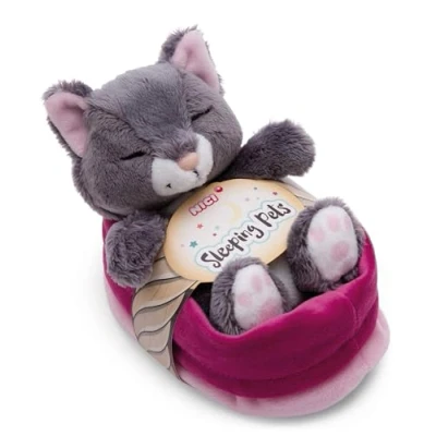 Afbeelding van Nici Soft Toy Cat Grey 12cm Sleeping in basket