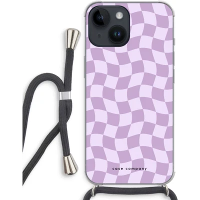 Afbeelding van Case Company® hoesje met Koord geschikt voor iPhone 14 Grid Paars Telefoonhoesje Zwart Extra Bescherming aan alle Kanten en Over de Schermrand