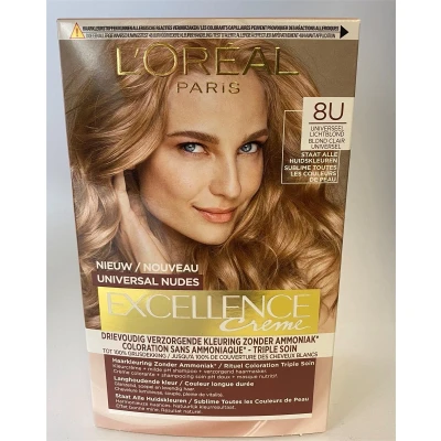 Afbeelding van 1+1 gratis: L&#039;Oréal Excellence Crème Universal Nudes Permanente Haarkleuring 8U Universeel Lichtblond