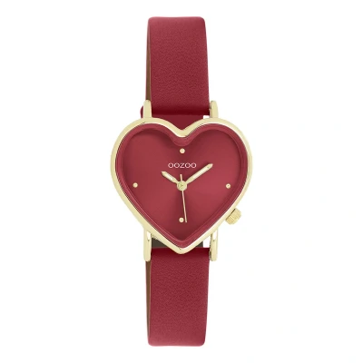 Afbeelding van OOZOO Timepieces Goudkleurige horloge met bordeaux rode leren band C11454