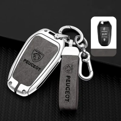 Afbeelding van autosleutelhoes voor Peugeot 308 408 508 3008 4008 5008 tegen krassen decoratieve accessoires zilvergrijze glanzende stijl