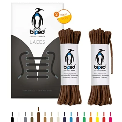 Afbeelding van biped LACES Z2900 ronde katoenen veters, diameter 2 mm, dun, premium veters voor schoenen en leren laarzen, scheurvast wasbaar, gemaakt in de EU, Bruin