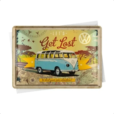 Afbeelding van Volkswagen VW Bulli Let&#039;s Get Lost Metalen Postcard 10 x 15 cm