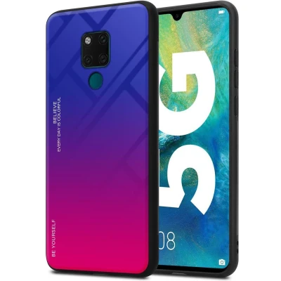 Afbeelding van Cadorabo Hoesje geschikt voor Huawei MATE 20 in PAARS ROOD Tweekleurige beschermhoes van TPU silicone Case Cover en achterzijde gehard glas