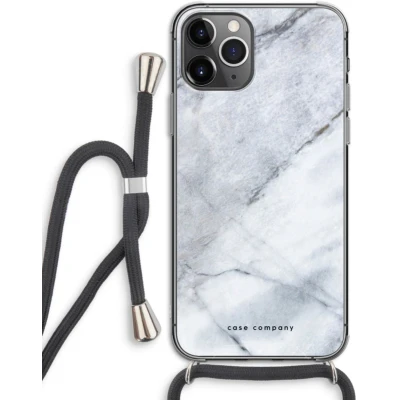 Afbeelding van Case Company® hoesje met Koord geschikt voor iPhone 11 Pro Witte marmer Telefoonhoesje Zwart Extra Bescherming aan alle Kanten en Over de Schermrand