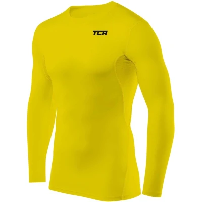 Afbeelding van TCA Mannen HyperFusion Compressie Basislaag Top Lange Mouw Ondershirt Crew Hals Geel, XL