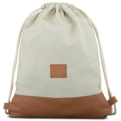 Afbeelding van Johnny Urban Luke Rugzak met trekkoord, katoen, gymtas zak voor dames en heren, premium tas trekkoord van katoenen canvas veganistisch leer, Bruin., Eén maat