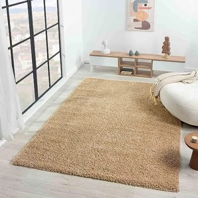 Afbeelding van VIMODA Prime Shaggy, tapijt, kleur: hoogpolig, modern, voor woonkamer, slaapkamer, afmetingen: 150 cm vierkant, beige, 140 x 200
