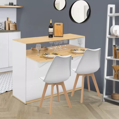 Afbeelding van Meuble de bar extensible en table à manger 2 personnes VITO blanc et plateau bois