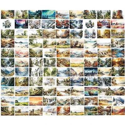Afbeelding van The Drawn Animal Art Box 100 ansichtkaarten met aquarel getekende dieren verschillende motieven (100 geschilderde landschappen)