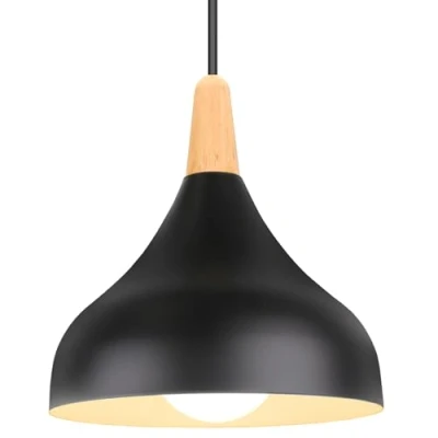 Afbeelding van iDEGU Retro hanglampen, modern, druppelstijl, kap, plafondlamp, E27, metaal, hanglamp, voor slaapkamer, eetkamer of keuken, diameter 20 cm, 1 stuk, zwart