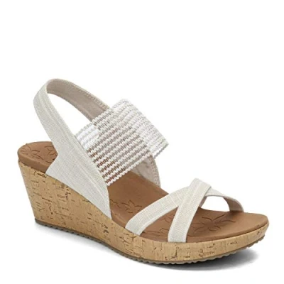 Afbeelding van Skechers Beverlee High Tea sandalen met open teen, Natuurlijke Sparkle Linnen Gore Trim, 39 EU
