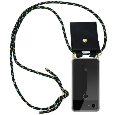 Afbeelding van Cadorabo Hoesje geschikt voor Google PIXEL 3A in CAMOUFLAGE Silicone Mobiele telefoon ketting beschermhoes met gouden ringen, koordriem en afneembare etui