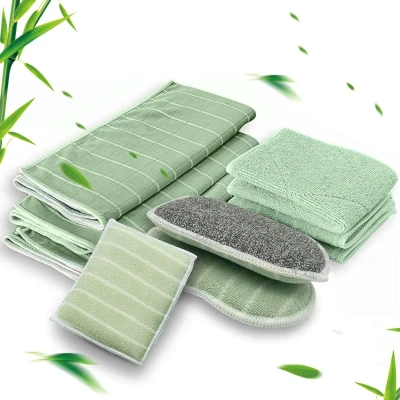 Afbeelding van Bamboevezel reinigingsdoeken, 8 stuks, voor ramen, keuken, badkamer, streepvrij, pluisvrij, extra absorberend, duurzaam, poetsdoeken + theedoeken raamdoeken, wasbaar op 60 graden