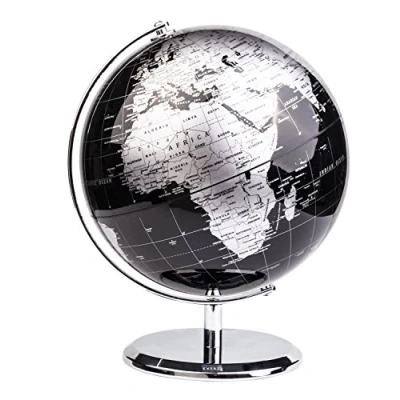 Afbeelding van Exerz 20cm wereldbol Engelse kaart Educatieve/geografische/moderne bureaubladdecoratie met een metalen voet Metallic zwart diameter: (20cm)