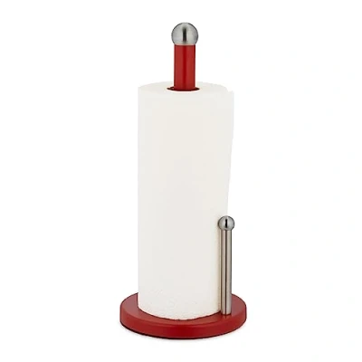 Afbeelding van Relaxdays keukenrolhouder staand rolhouder rvs rood keukenpapierhouder met stop