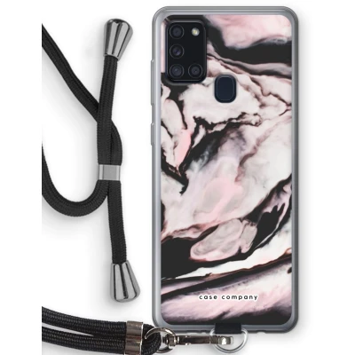 Afbeelding van Case Company® hoesje met Koord geschikt voor Samsung Galaxy A21s Roze stroom Telefoonhoesje Zwart Bescherming aan alle Kanten en Over de Schermrand
