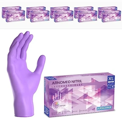 Afbeelding van ARNOMED paarse wegwerphandschoenen, nitril handschoenen, maat XL, wegwerphandschoen 1000 stuks (10 dozen), poedervrij en latexvrij, wegwerphandschoenen in XS, S, M, L XL
