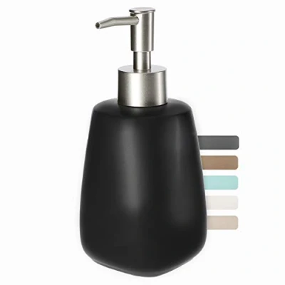 Afbeelding van KADAX zeepdispenser met pomp, pompdispenser van keramiek, dispenser voor vloeibare zeep, afwasmiddel, lotiondispenser, afwasmiddeldispenser badkamer, keuken, (zwart 2)