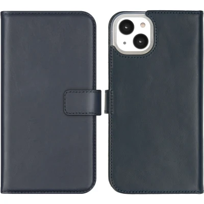 Afbeelding van Selencia Hoesje Geschikt voor iPhone 14 Plus Met Pasjeshouder Echt Lederen Bookcase Blauw