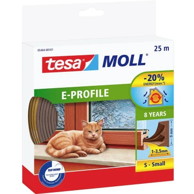 Afbeelding van Tochtstrip Tesa 25 meter (E profiel, Zelfklevend, Bruin)