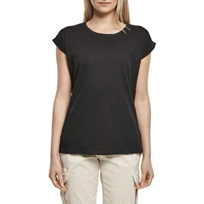 Afbeelding van Damesshirt met ronde hals en omgeslagen mouw Black L