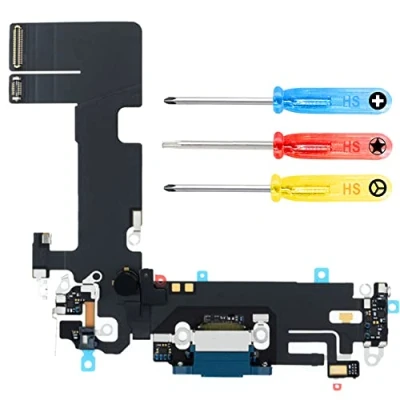 Afbeelding van MMOBIEL Oplaadconnector compatibel met iPhone 13 6,1 inch 2021 Dock connector vervangende tafelkleedkabel Jack Audio/Microphone/Antenne Vervanging Incl. Schroevendraaier Blauw
