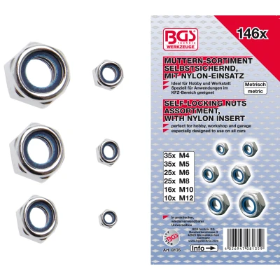 Afbeelding van BGS Assortiment zeskantmoeren zelfborgend 146 delig