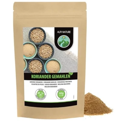 Afbeelding van gemalen koriander (500 g), korianderpoeder, korianderzaad, 100% natuurlijk, korianderzaad poeder, natuurlijk zonder toevoegingen