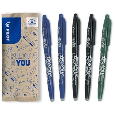 Afbeelding van Pilot Frixion Ball, uitwisbare balpen, navulbaar, van gerecycled kunststof, 2 x blauw, zwart, 1 groen, medium punt, 5 stuks