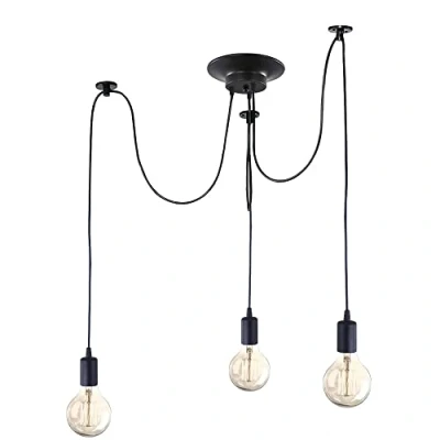 Afbeelding van IDEGU Moderne en retro kroonluchter, hanglamp, 3 armen, doe het zelf, creatief, spin, verstelbaar, 150 cm, vintage plafondlamp met E27 fitting, zwart, lampen