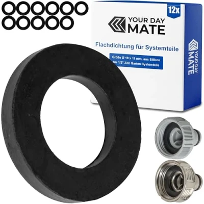 Afbeelding van 12 stuks vervangende platte afdichtingen voor tuinsysteemonderdelen G 1/2 inch compatibel met Gardena kraanaansluitingen 21 mm, 18240, 18220 15273, siliconen, diameter 19 x 11 afdichting