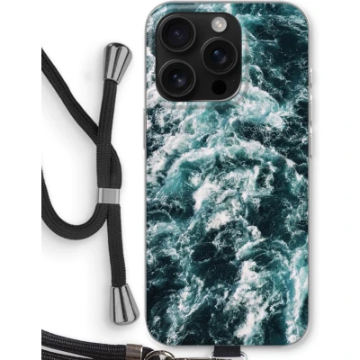 Afbeelding van Case Company® hoesje met Koord geschikt voor iPhone 16 Pro Zee golf Telefoonhoesje Zwart Bescherming aan alle Kanten en Over de Schermrand