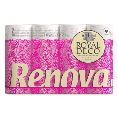 Afbeelding van Renova 4 laags Toiletpapier Wit Versierd Geurend 12 rollen