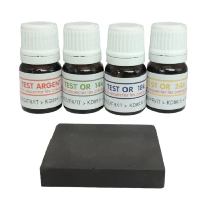 Afbeelding van KD89 Goudtestassortiment, 14 18 24 karaat en zilver, met natuursteen meertalige handleiding, expertise voor sieraden, munten, edelstenen, 2,5 ml