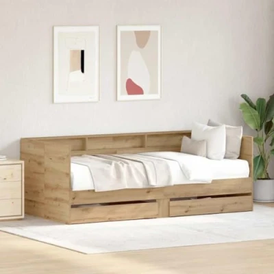 Afbeelding van vidaXL Uitschuifbed met Lades Artisan eiken Bewerkt hout 75 x 190 cm