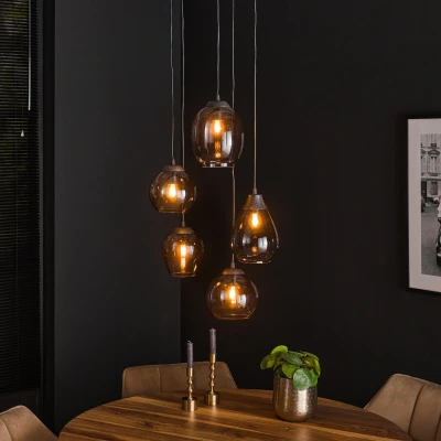 Afbeelding van Elouise hanglamp 5L getrapt mix chrome glas