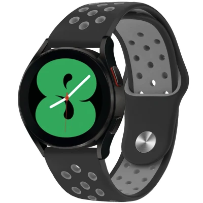 Afbeelding van iMoshion Siliconen sport 20 mm bandje Geschikt voor Samsung Galaxy Watch 6 (Classic) / 5 (Pro) 4 3 Garmin Venu 2 plus Sq Forerunner 245 55 Zwart Grijs