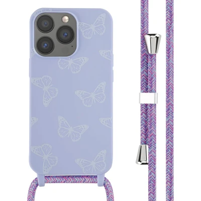 Afbeelding van iMoshion hoesje Geschikt voor iPhone 13 Pro met koord Siliconen design Meerkleurig / Butterfly