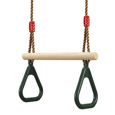 Afbeelding van Multifunctionele houten trapezium kinderkruk met kunststof turnring bovenop ophangbaar, belastbaar tot 160 kg