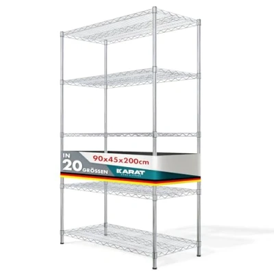 Afbeelding van KARAT Everest Metalen rek verchroomd decoratief en robuust opbergrek voor badkamer, keuken, kantoor, magazijn, kelder (5 planken, 90 x 45 200 cm)