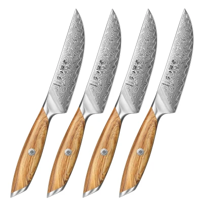 Afbeelding van Hezhen X01 Flagship Series Professionele Steakmessenset Damascus staal (73 laags met poederstalen kern van 14Cr14MoVNb) Olijfhout Vlijmscherpe damastmessen Inclusief mooie geschenkdoos