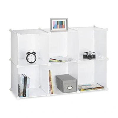Afbeelding van Relaxdays Plank met 6 vakken, kunststof, modulair, doe het zelf, plug in boekenkast, (h x b d): 65 96 32 cm, wit