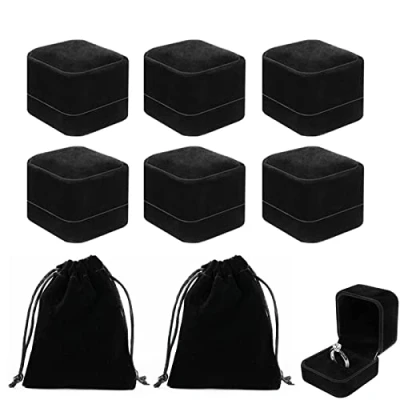 Afbeelding van 6 stuks verlovingsring, verlovingsringen, ringdoos, met twee opbergzakken, voor verloving, bruiloft, verjaardag (zwart)