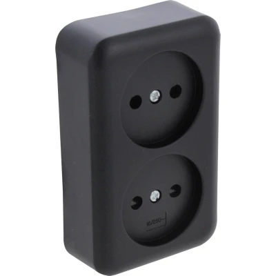 Afbeelding van Q Link Dubbel Stopcontact Wandcontactdoos met Kinderbeveiliging Opbouw Zwart